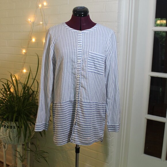 J. Jill Blue and White Striped Cotton Tunic Blouse Size Medium - Picture 1 of 7